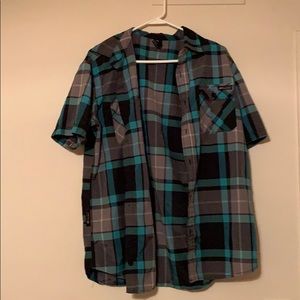 Blue and black casual button down shirt